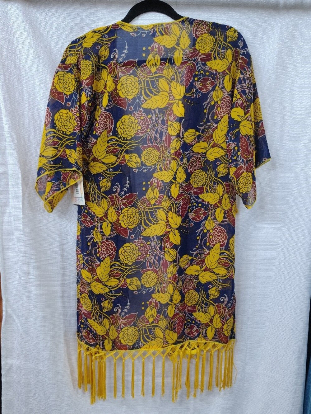 NWT LuLaRoe Yellow & Navy Floral Kimono Size Small - Picture 6 of 6